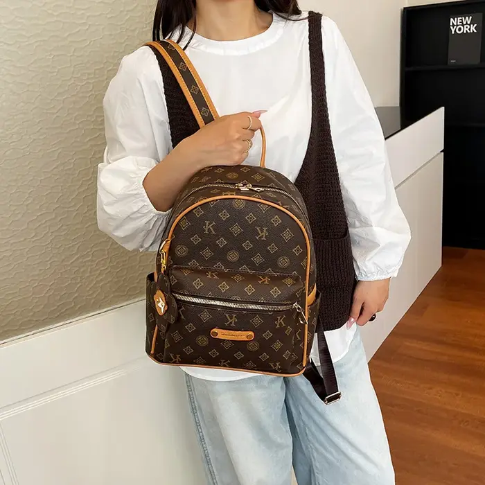 Sac à dos en cuir pour femmes tendance, grande capacité, léger, sac à dos de voyage pour femmes, imprimé floral rétro, sac à dos de randonnée