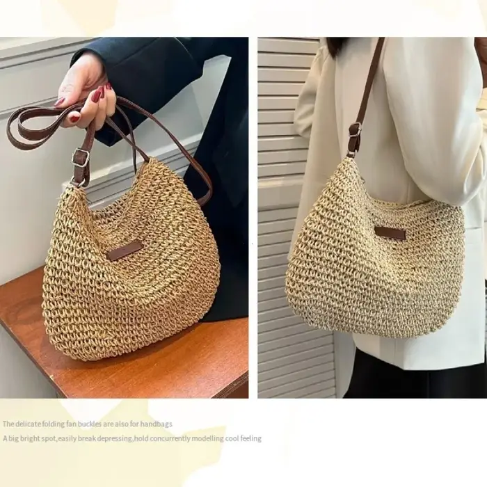 Sac en paille tressé, bandoulière unique