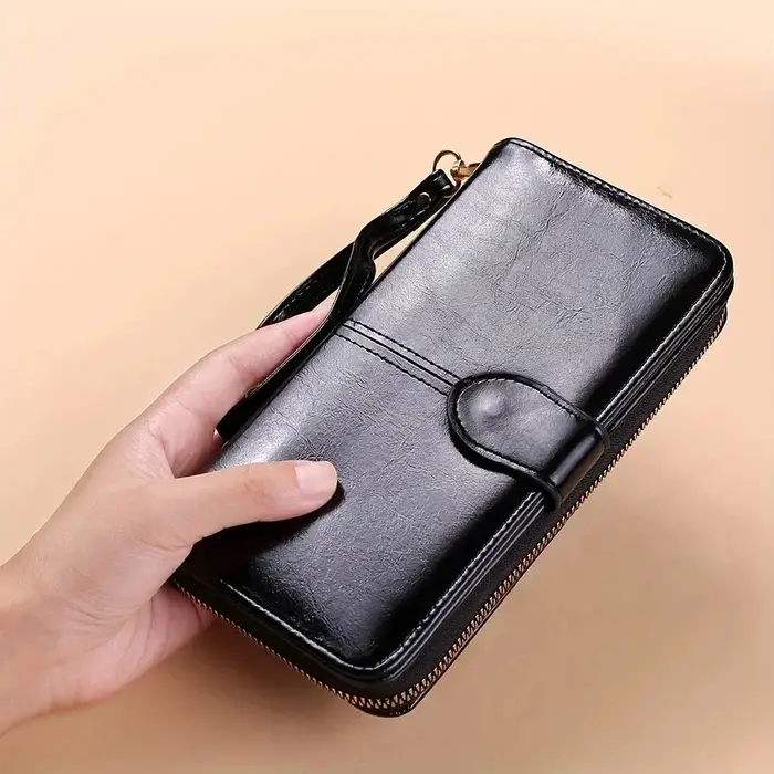 Femmes Vintage huile cire PU cuir pochette portefeuille femme grande capacité téléphone sac à main dames bracelet