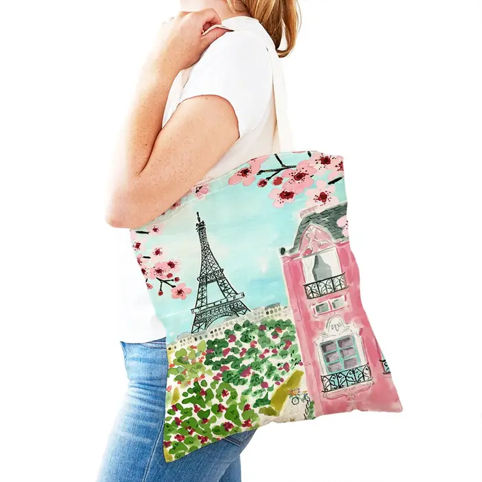 Sac de shopping en toile à double impression pour femme