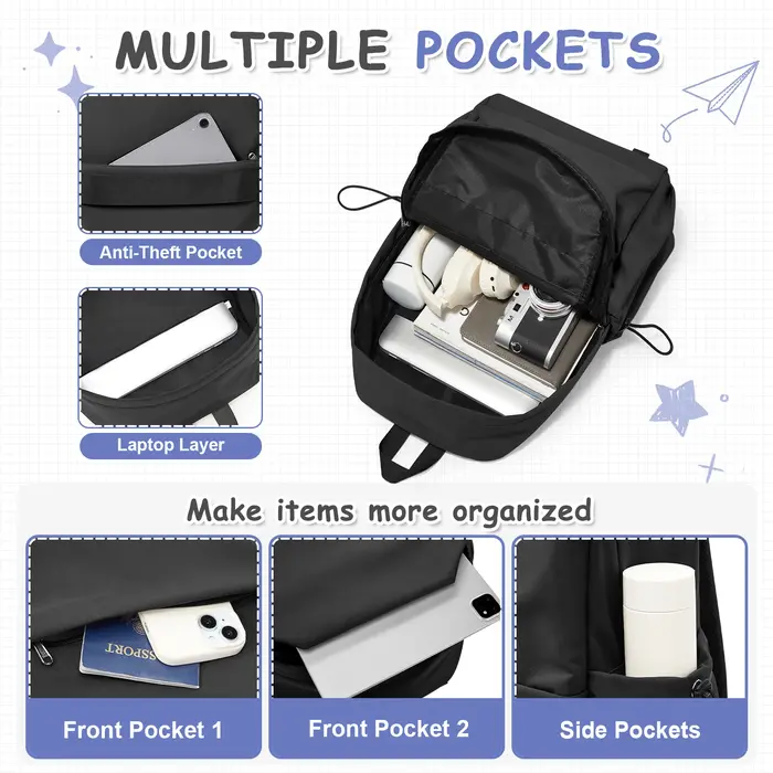 Sac à dos léger pour femmes hommes lycée collège Bookbag pour adolescent mignon