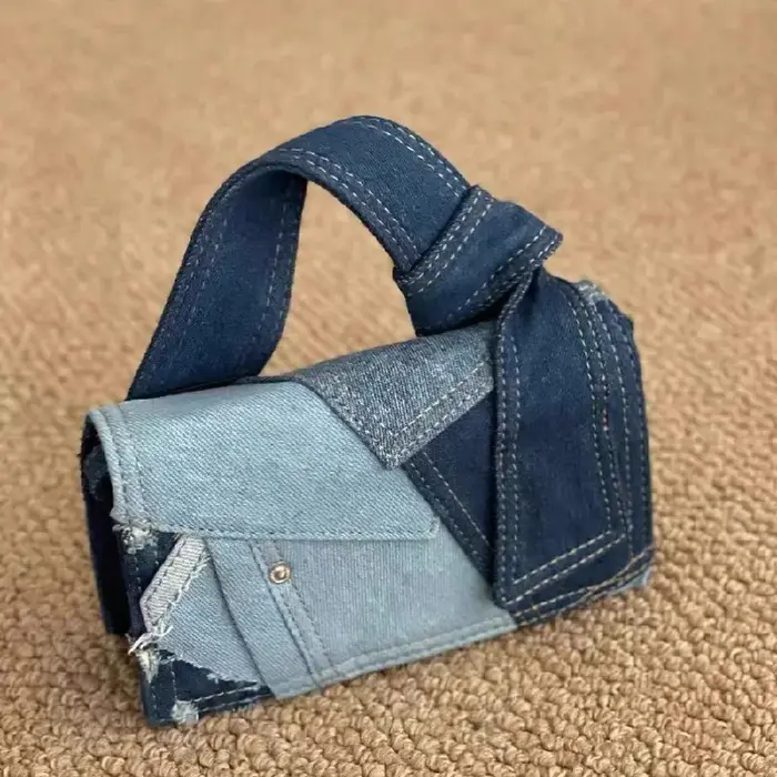 Sac à bandoulière en Denim bleu de couleur contrastée pour femmes