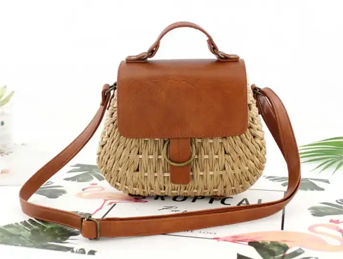 Sac à main en rotin tissé vintage, sac à bandoulière over, sacs à main de plage décontractés, paille