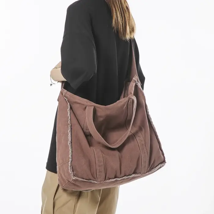 Sacs à main en toile marron solide de grande capacité pour femmes