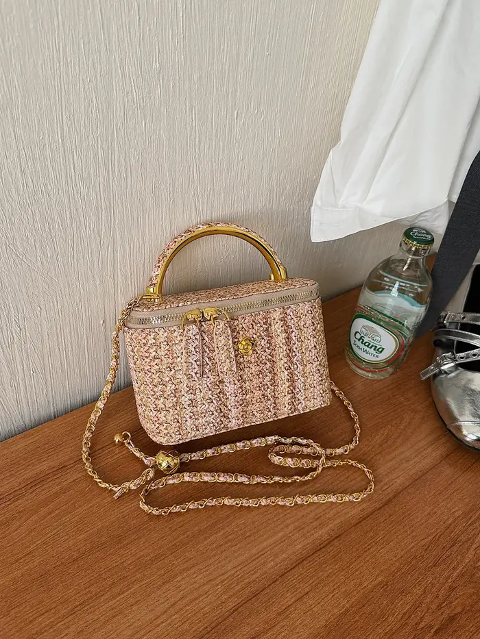 Sac à bandoulière mini en paille tressée pour femme