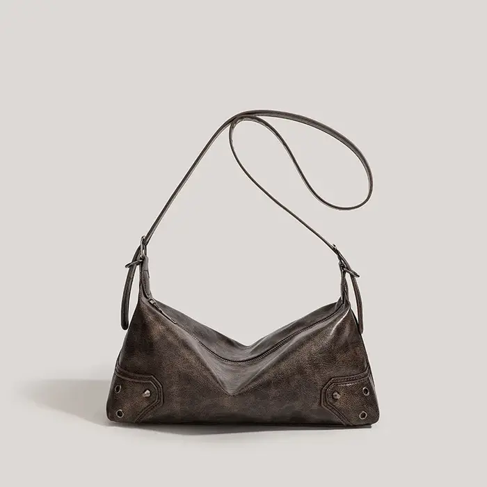 Sac Baguette sous les bras en cuir souple, sac à bandoulière polyvalent marron
