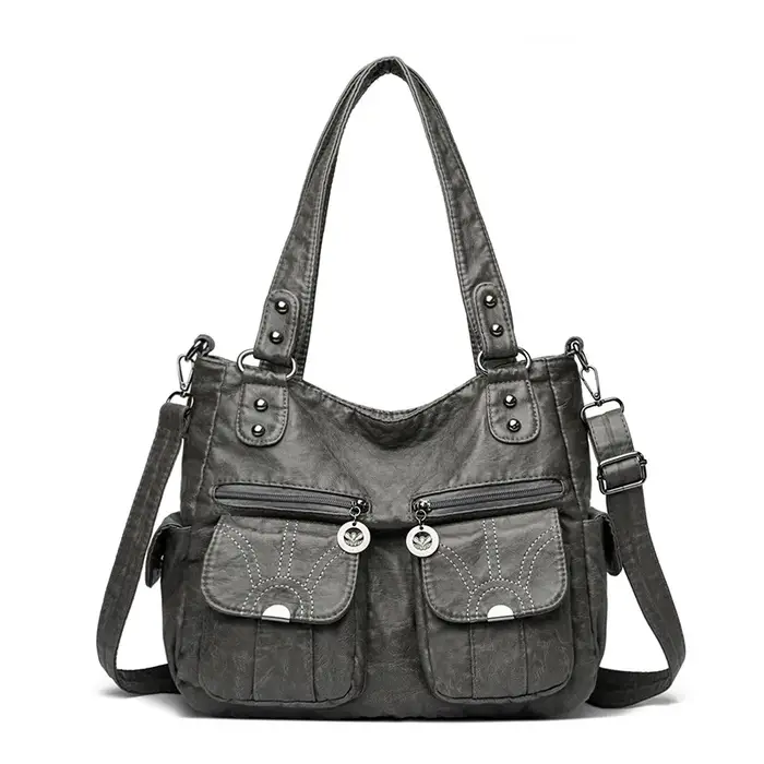 Sac fourre-tout à bandoulière en cuir lavé grande capacité pour femme, sac de banlieue polyvalent et