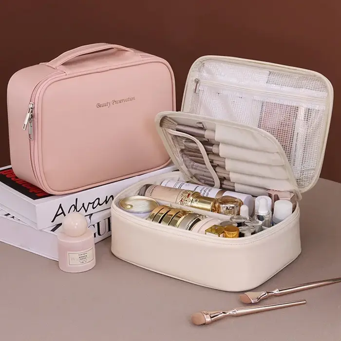 Sac de maquillage fourre-tout de luxe en PU pour femmes