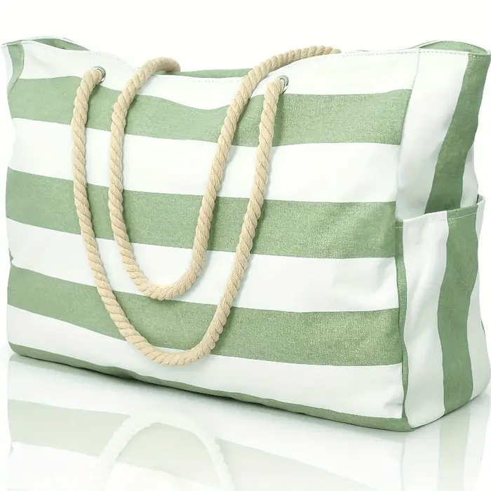 Sac fourre-tout de plage rayé à la mode, sac de plage pliable imperméable et résistant au sable, sac