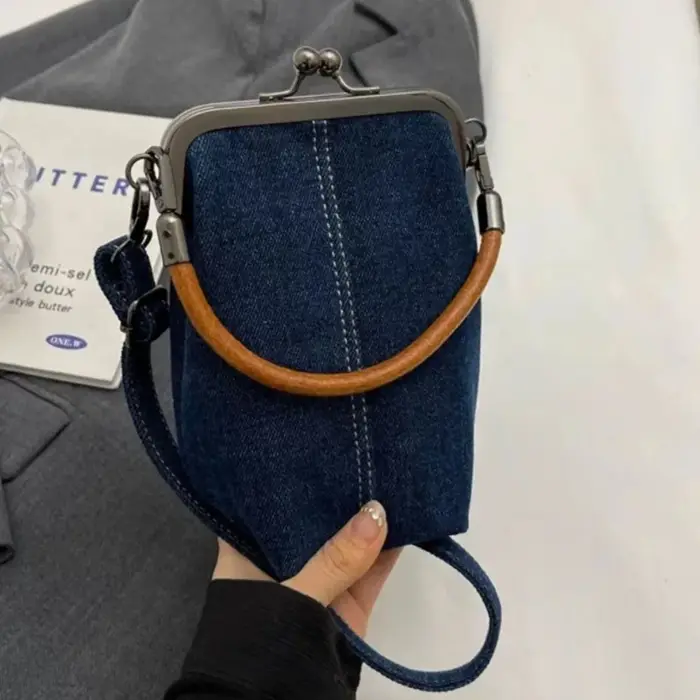 Sac à main en denim bleu marine pour femme
