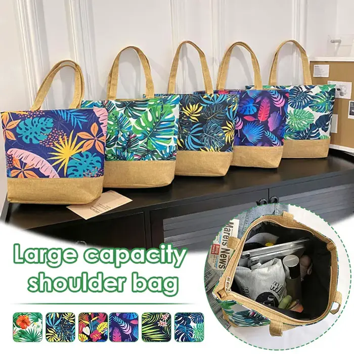 2025 femmes feuilles imprimé sac à main grande capacité mode toile fourre-tout dames Portable plage voyage fermeture éclair sac à bandoulière