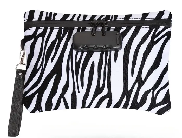 Pochette de poche à rayures zèbre avec fermeture éclair et serrure