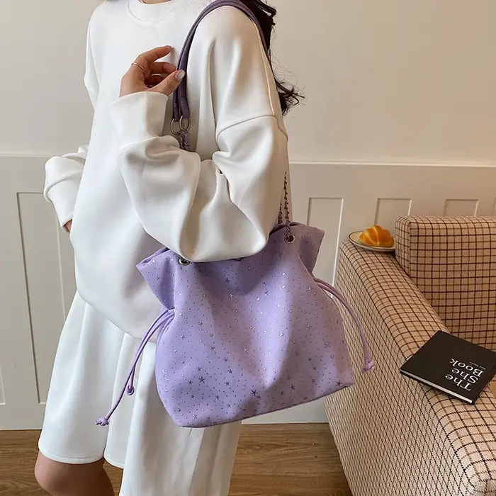 Sac seau à cordon imprimé étoiles pour femmes