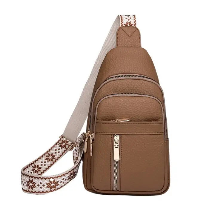 Sac de poitrine bohème en cuir PU, sac à bandoulière vintage multi-poches pour l'extérieur, sac à do