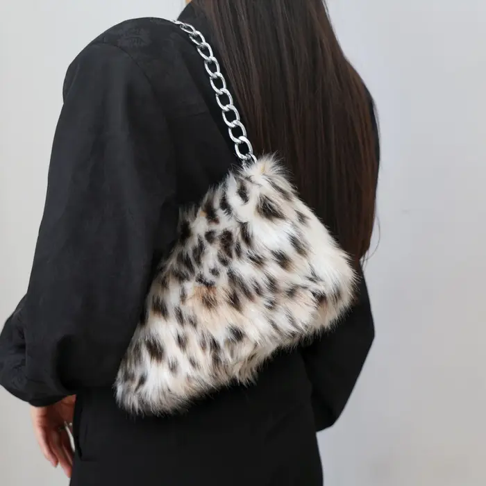 Sac à main de luxe en peluche pour femmes, Design léopard, sacs à bandoulière avec chaîne en fausse