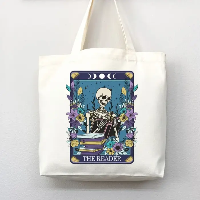 Le lecteur crâne grand sac à main en toile fourre-tout quotidien cadeau pour les amateurs de livres 