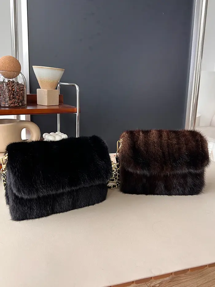 Sac à main en vraie fourrure de vison pour femmes