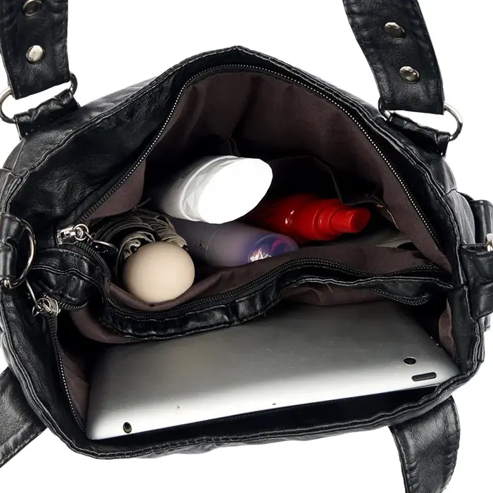Sac fourre-tout à bandoulière en cuir lavé grande capacité pour femme