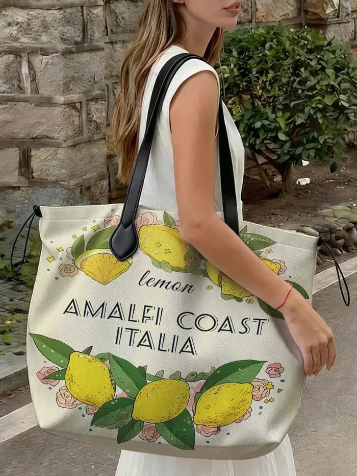 Sac fourre-tout à imprimé floral citron de la côte d'Amalfi