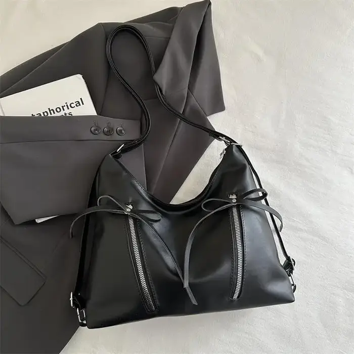 Sac fourre-tout rétro en cuir souple grande capacité avec nœud – Sac à bandoulière décontracté tenda