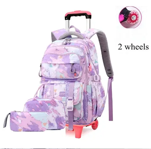 Sac à roulettes d'école pour adolescentes, sac à roulettes d'école pour filles, ensemble de sac à do