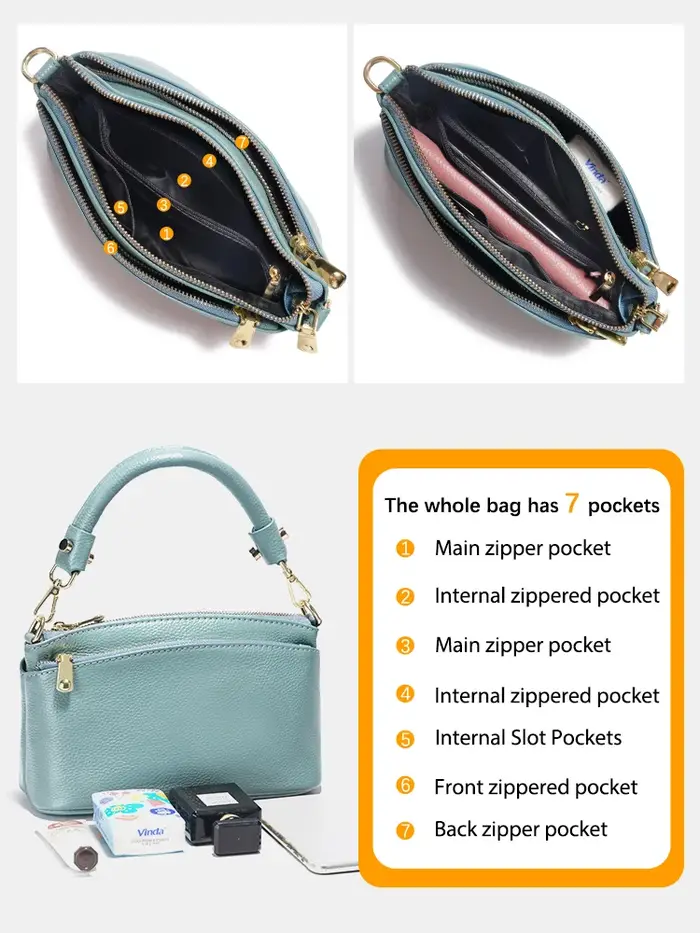 Zency femmes bleu rouge Sac souple en cuir véritable fermeture éclair
