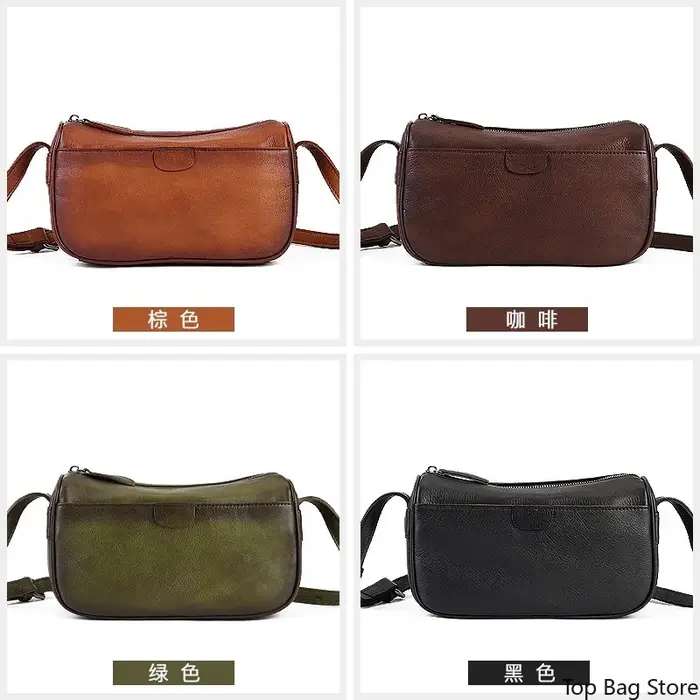 Sac Hobo Vintage en Cuir Véritable pour Femme, Tannage Végétal, Sac à Main Rétro avec Bandoulière Réglable, Sans Logo, Luxe Discret