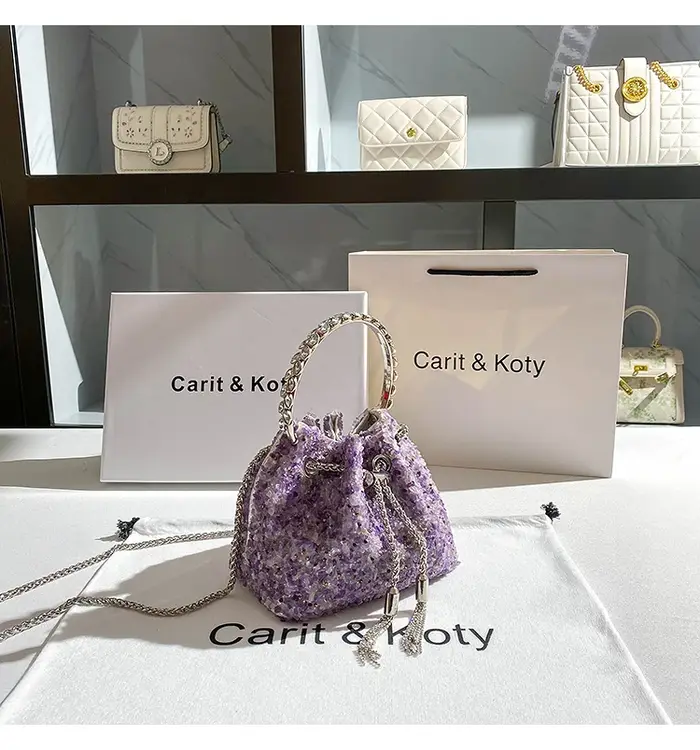 Pochette de soirée violette pour femme, sac à main de créateur de luxe, poignée en métal, sac messag