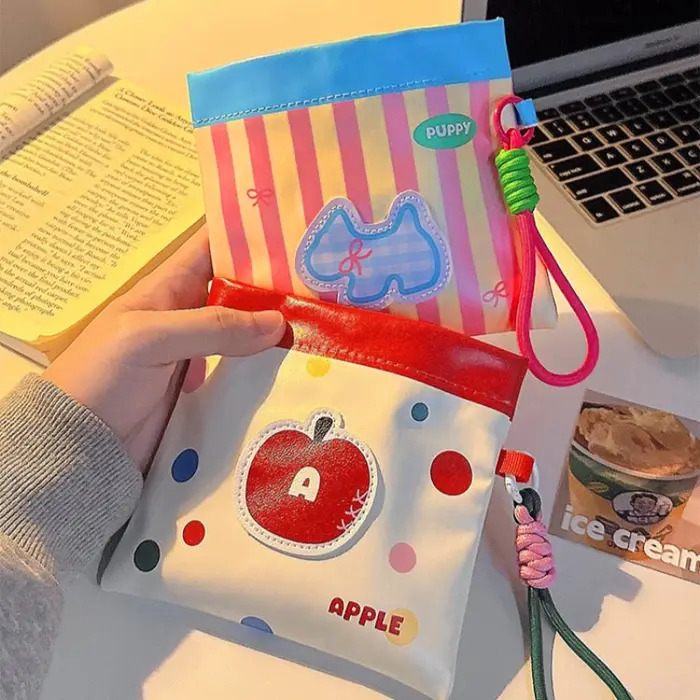 Pochette de maquillage Dopamine PU avec sangle tressée, pour ranger les tampons, le rouge à lèvres, les pièces de monnaie et les écouteurs, mignonne et portable pour les étudiants et les trajets quoti