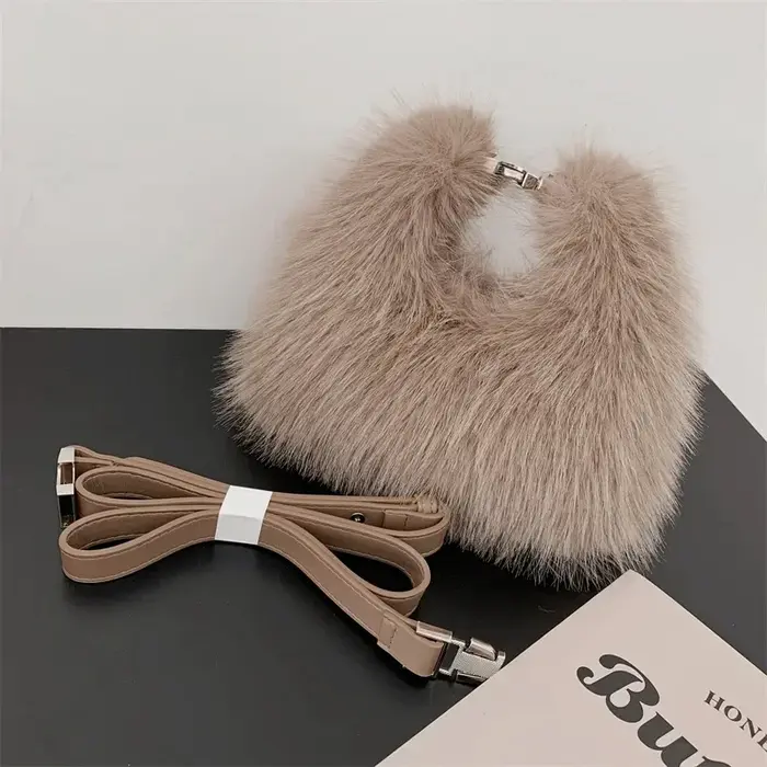 Sacs à bandoulière de luxe en fausse fourrure pour femmes, pochette de soirée en peluche douce, peti