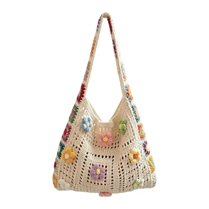 Sac à main bohème en crochet avec fleurs