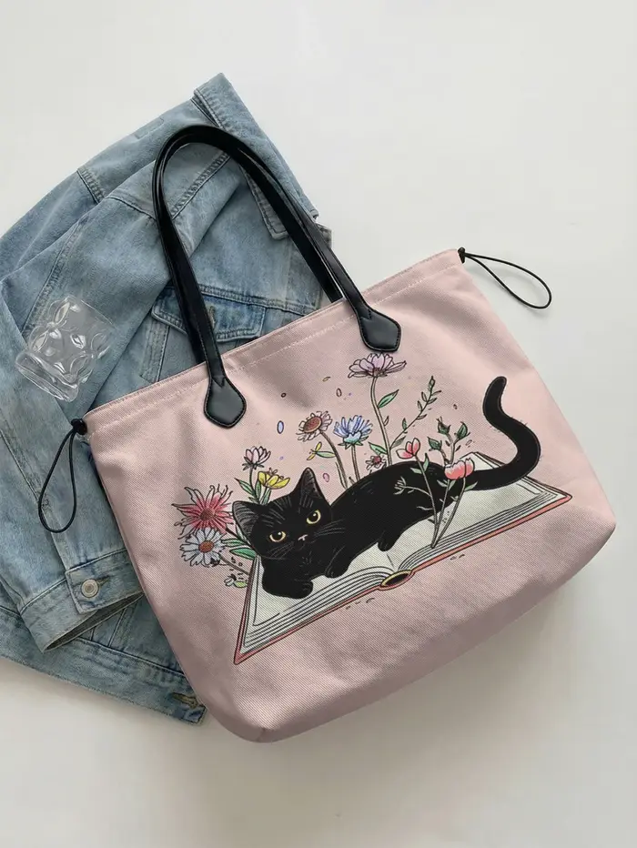 Sac fourre-tout coloré à imprimé chat pour femme