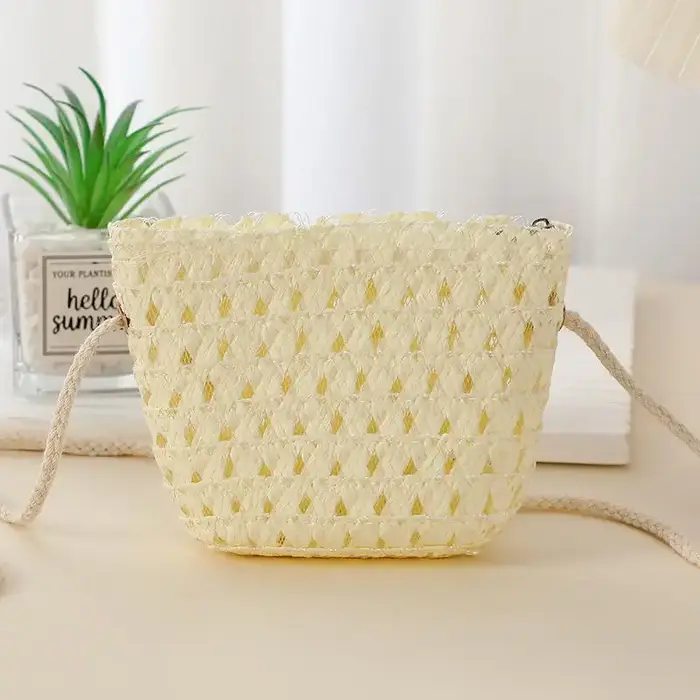 Sac à bandoulière tressé à la main en paille, mini sac de plage d'été pour enfants, sacoche envelopp