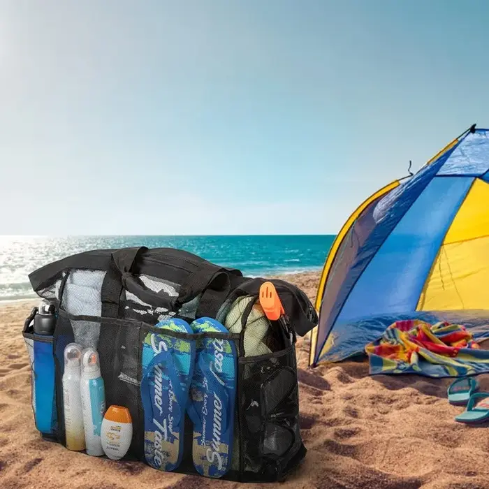 Sac fourre-tout de plage à capacité géante | Conception pliable légère et imperméable avec poches zippées