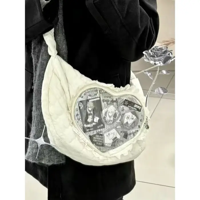 Sac à bandoulière coeur en dentelle pour femmes, sac à bandoulière pour adolescentes, sac à bandouli
