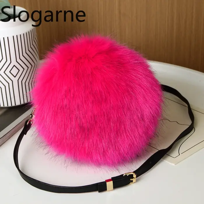 Mini sac à bandoulière rond en fausse fourrure pour femme
