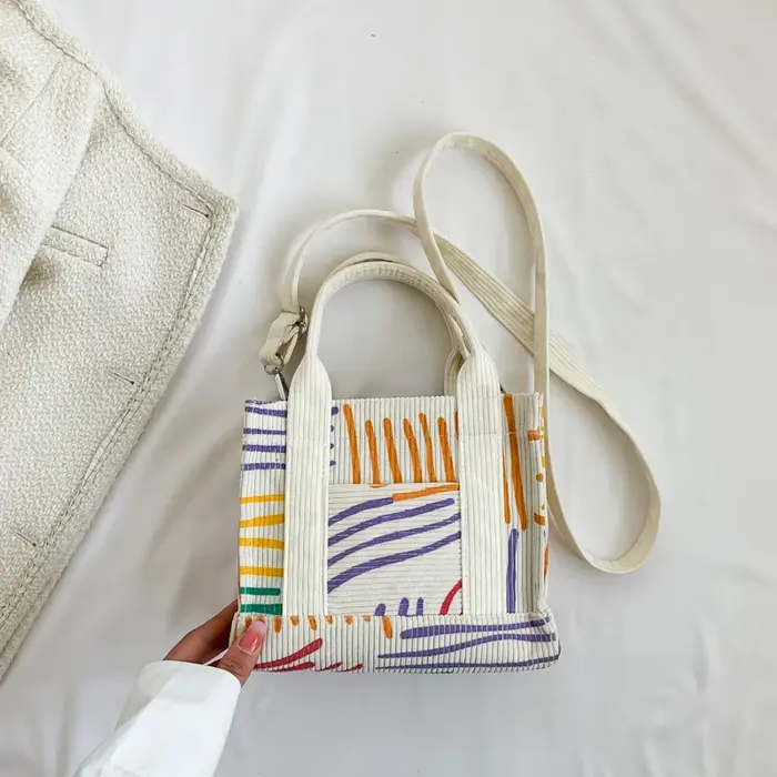 Sac à main en velours côtelé pour femme, petit fourre-tout décontracté, design floral, toile simple,