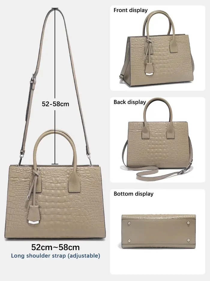 Zency noir kaki tempérament femmes sac fourre-tout élégant haut poignée sacs véritable cuir marque d