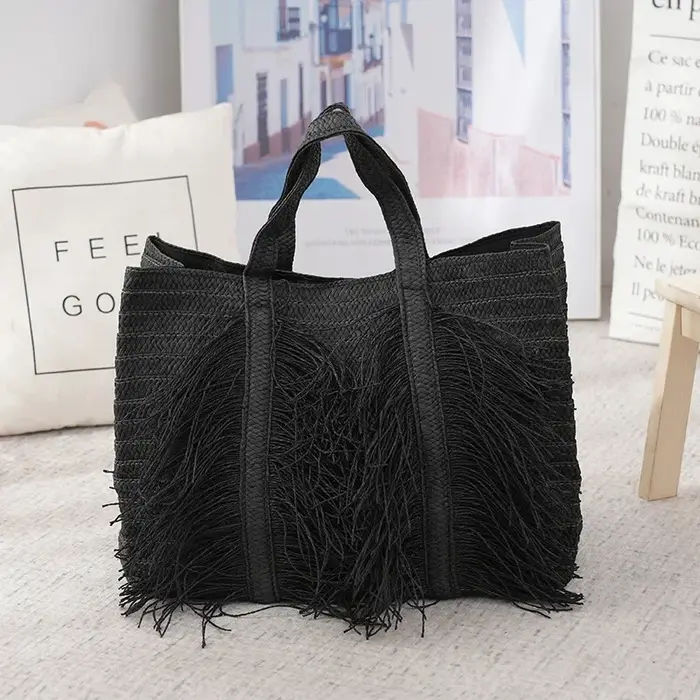 Sac fourre-tout en paille tissé pour femmes, sac de plage en raphia fait à la main de grande capacit