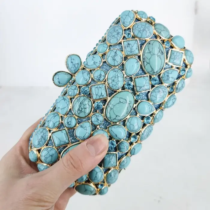Boutique De FGG Turquoise synthétique Agate pierre sacs De soirée et pochettes pour femmes sacs De f