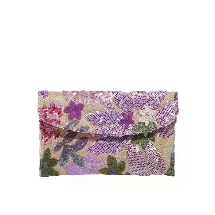 Pochette de soirée brodée florale à paillettes