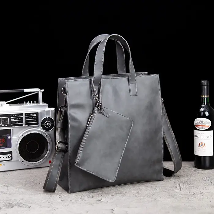 Sac fourre-tout vintage en cuir PU style vertical - Sac à bandoulière tendance pour homme, sac à l'épaule
