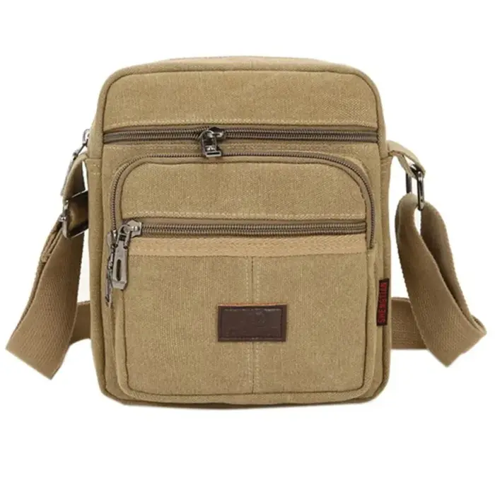 Sac à bandoulière rétro en toile pour hommes, sac à bandoulière multicouche de grande capacité, coul