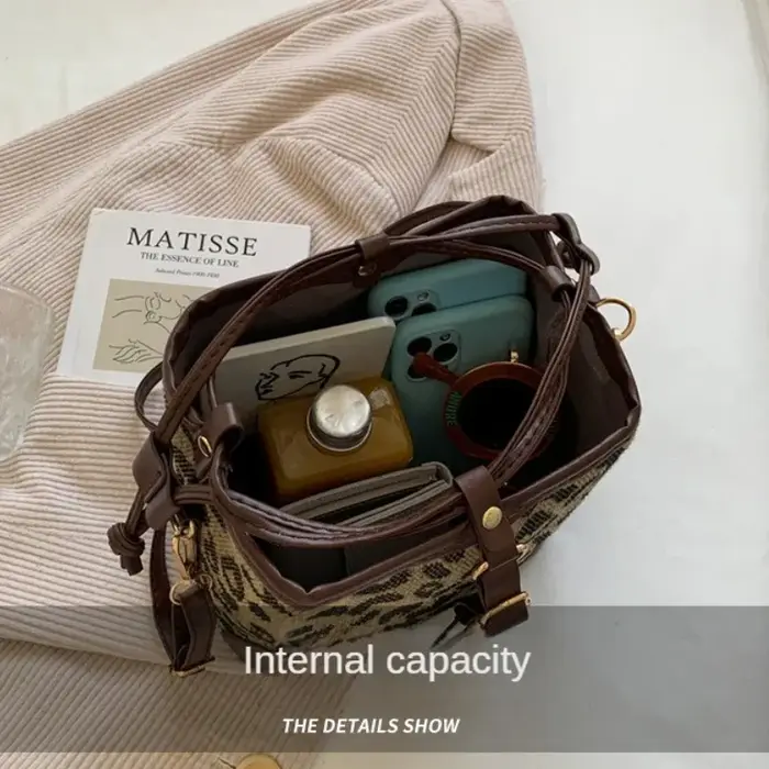 Léopard petit cuir PU femmes seau sacs à bandoulière 2024 automne sac