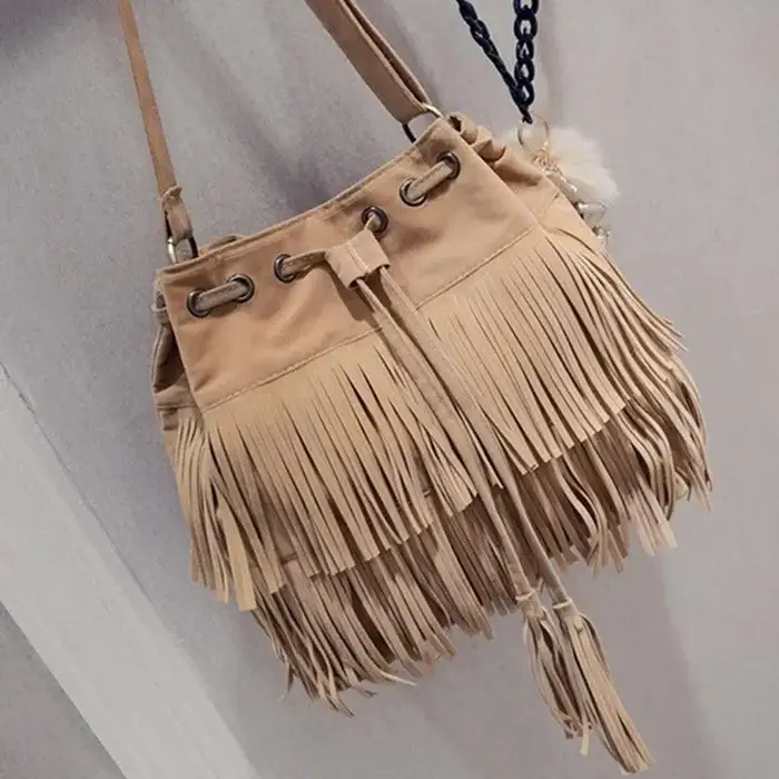 Sac à main à franges en daim pour femmes, sacoche fourre-tout à pompon initié, sac à bandoulière
