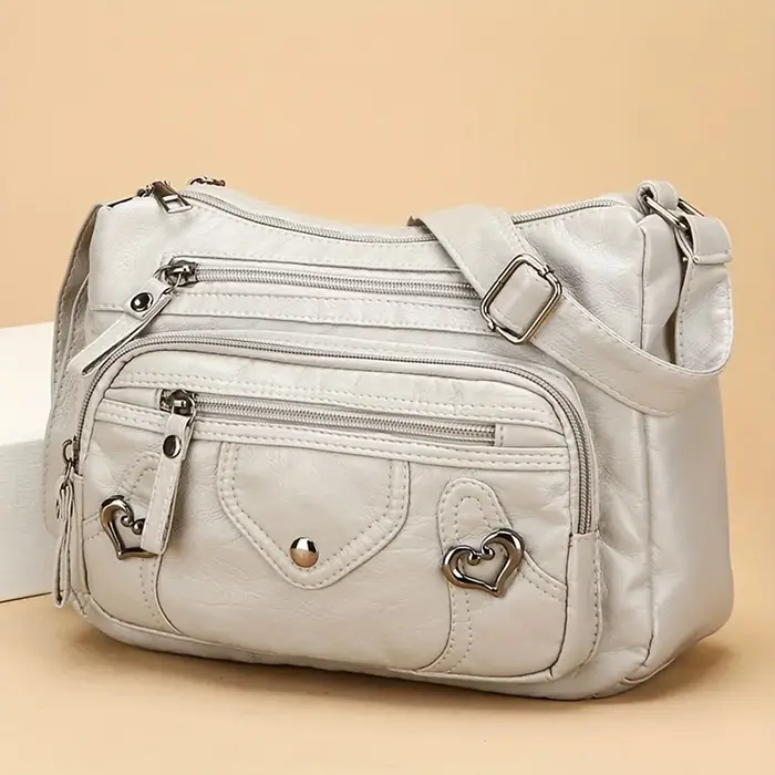 Sac à bandoulière élégant pour femmes, sac à bandoulière chic en cuir souple à plusieurs poches, par