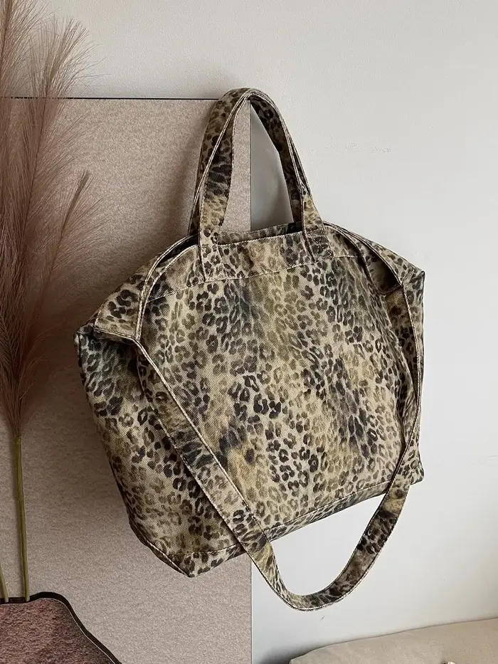 Sac fourre-tout à motif léopard, sac à main en toile vintage, initié à la mode, grande capacité, sac