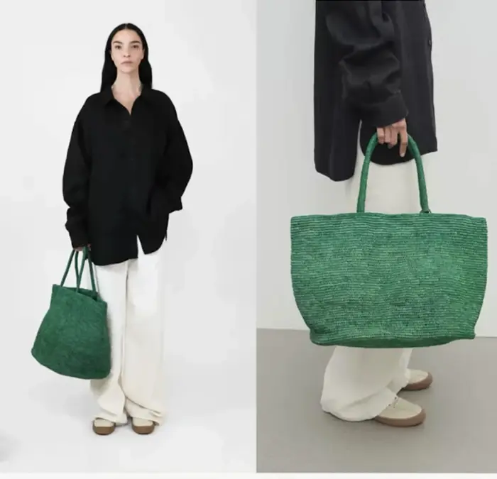 Sac fourre-tout en rotin vert mignon – Sac à bandoulière de plage en paille naturelle tressé à la main