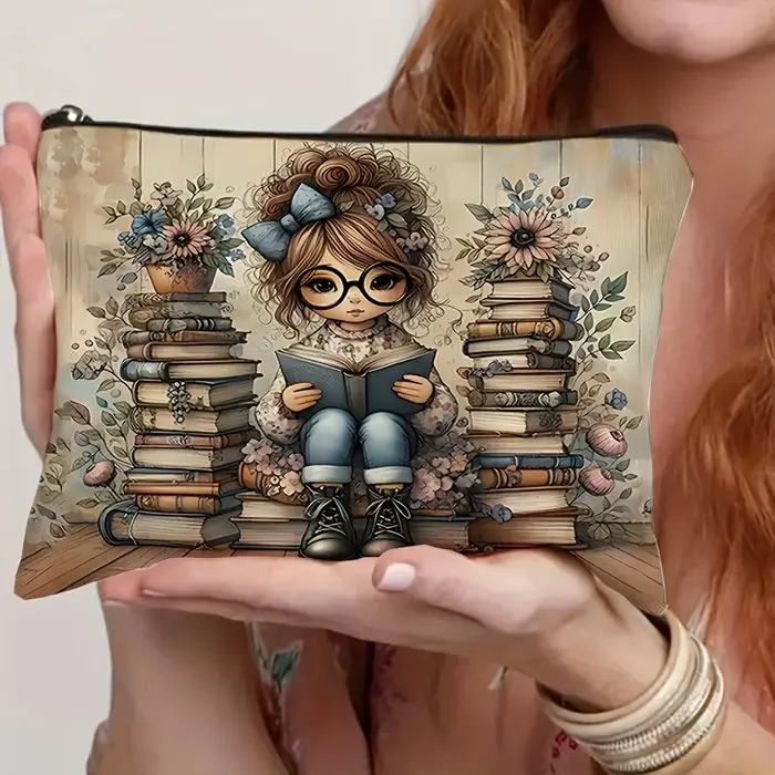 Sac à cosmétiques au design fantaisiste pour amoureux des livres, pochette de toilette en tissu dura