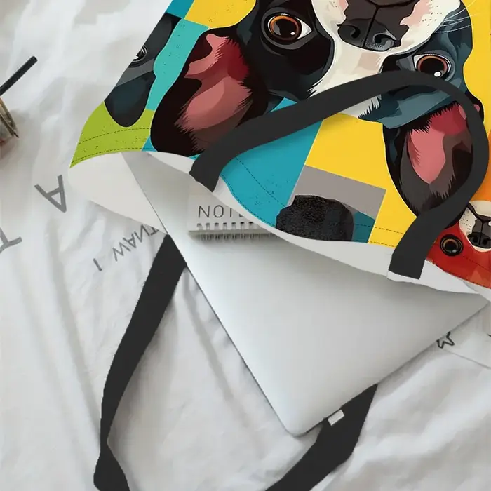 Sac fourre-tout réutilisable en polyester imprimé Boston Terrier
